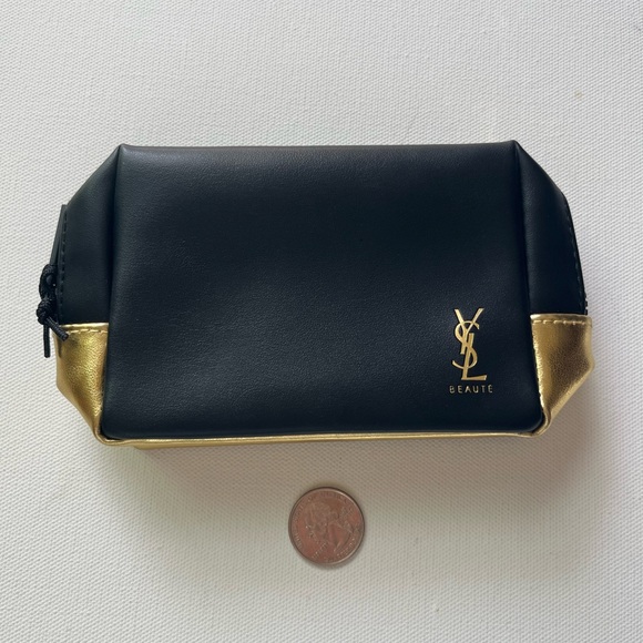 YSL Yves Saint Laurent Gold & Black Cosmetic Makeup Bag Toiletry Case - Picture 4 of 8